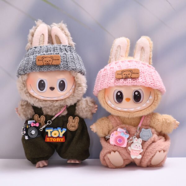 Labubu clothes suspenders pants Teddy bear woolen hat Camera