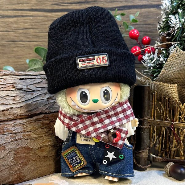 SKU 57 White Forest knitted cap suspenders pants white hoodie scarf