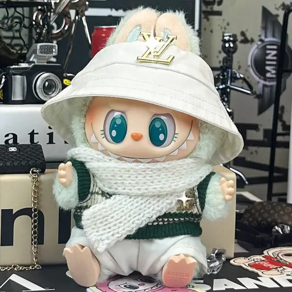 SKU 63 Gold V white set fisherman hat sweater scarf pants